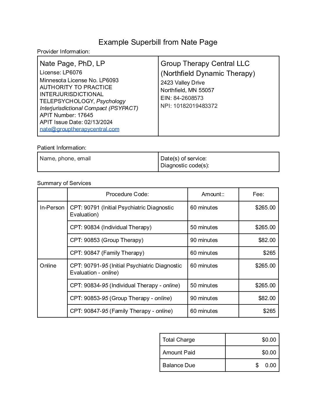 Rates and Insurance - Northfield Dynamic Therapy